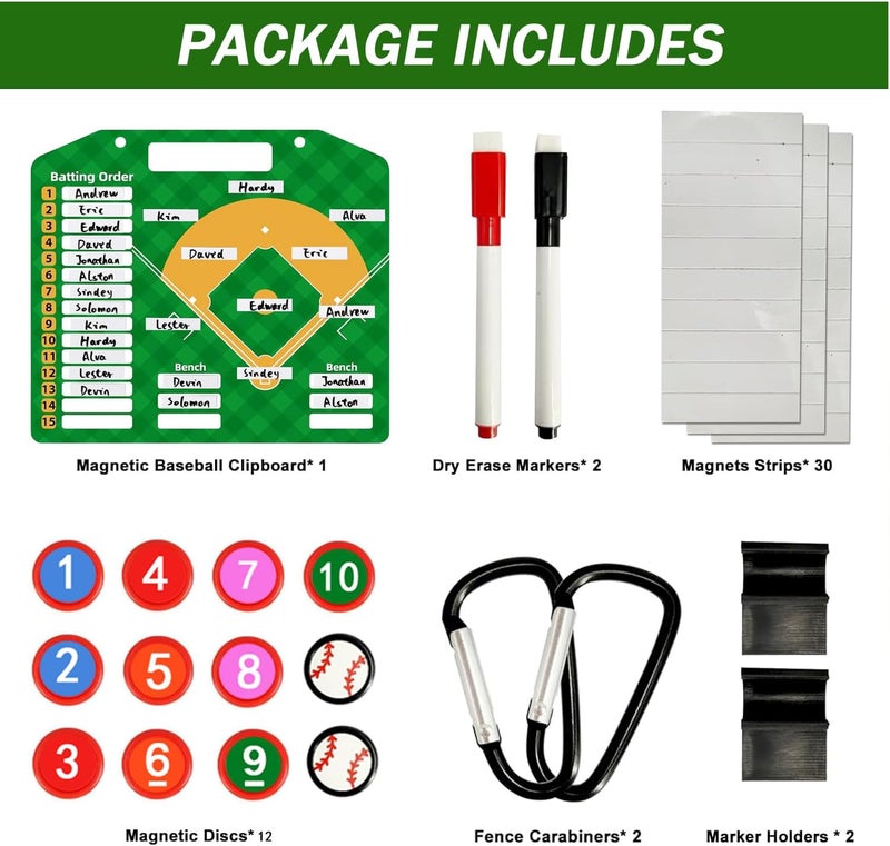 SRG Magnetic Baseball Lineup Board | Baseball Dry Erase Coaching Broad | Softball Lineup Cards Marker Boards | Baseball Clipboard for Coaches | Baseball Lineup Board for Dugout - Image 4